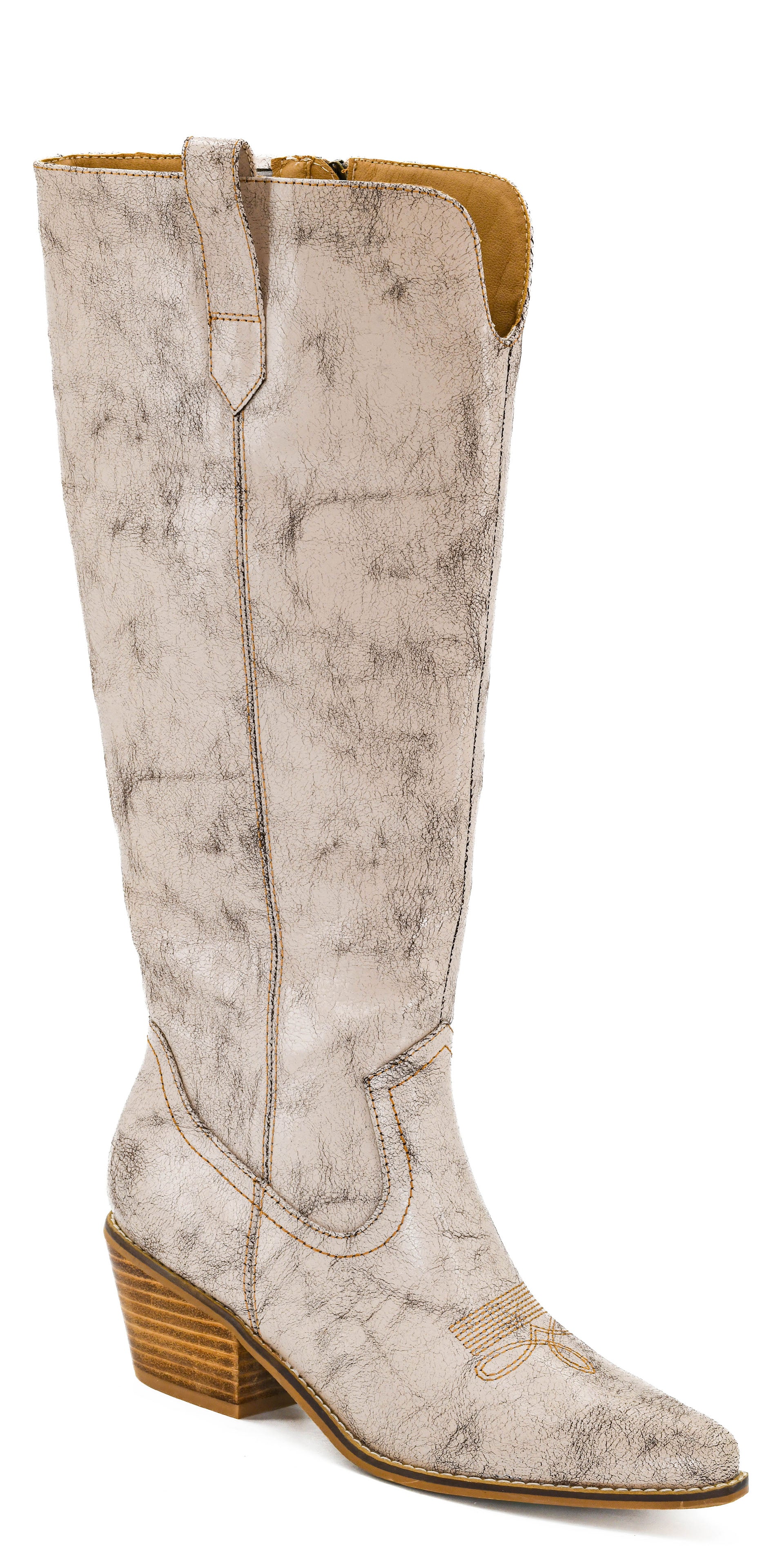 Hats Off Putty Crackle tall Western leather boot