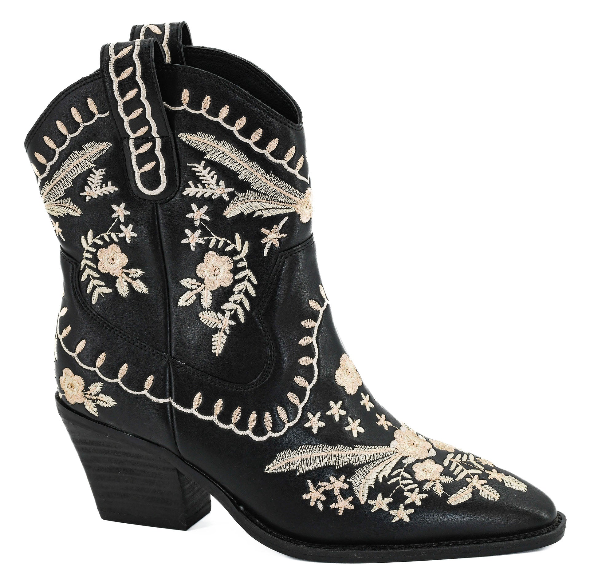 Lets Go Girls Black cowgirl boot with embroidered floral stitching