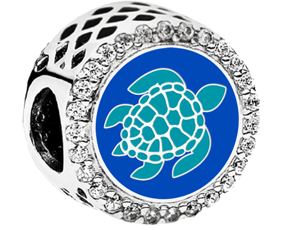 Genuine Pandora custom St. Augustine Turtle Button Charm in sterling silver, featuring a beautifully detailed sea turtle design inspired by Florida’s coastal waters and engraved with “St. Augustine.” A collectible keepsake exclusive to Artsy Abode.