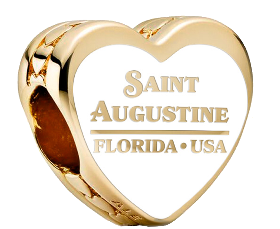 Genuine Pandora custom St. Augustine Lighthouse Charm in radiant gold, featuring intricate detailing of the historic lighthouse and elegant coastal accents. A collectible charm available exclusively at Artsy Abode in St. Augustine, Florida.