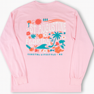 St. Augustine Coastal Lifestyle pink long sleeve shirt with tropical floral and palm tree graphic print