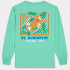 St. Augustine Sea Turtle mint green long sleeve cotton shirt with colorful raised puffy decal design.