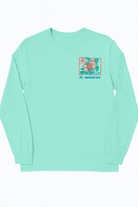 St. Augustine Sea Turtle mint green long sleeve cotton shirt with colorful raised puffy decal design.