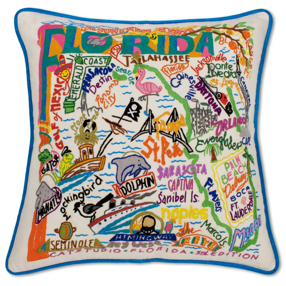 catstudio Florida Pillow W Turqu Piping - Artsy Abode