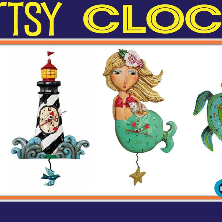 click here to shop our large assortment of artsy clocks 
