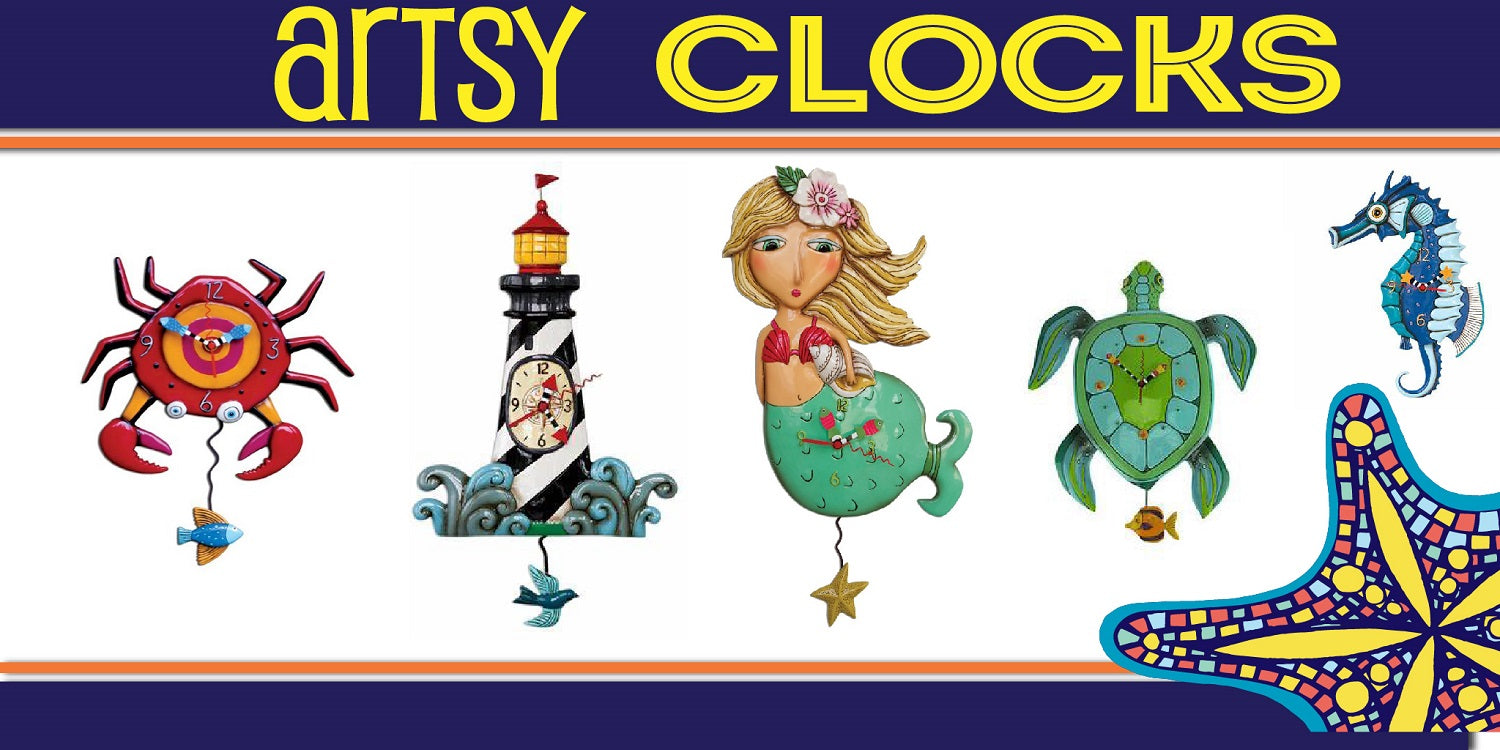 click here to shop our large assortment of artsy clocks 