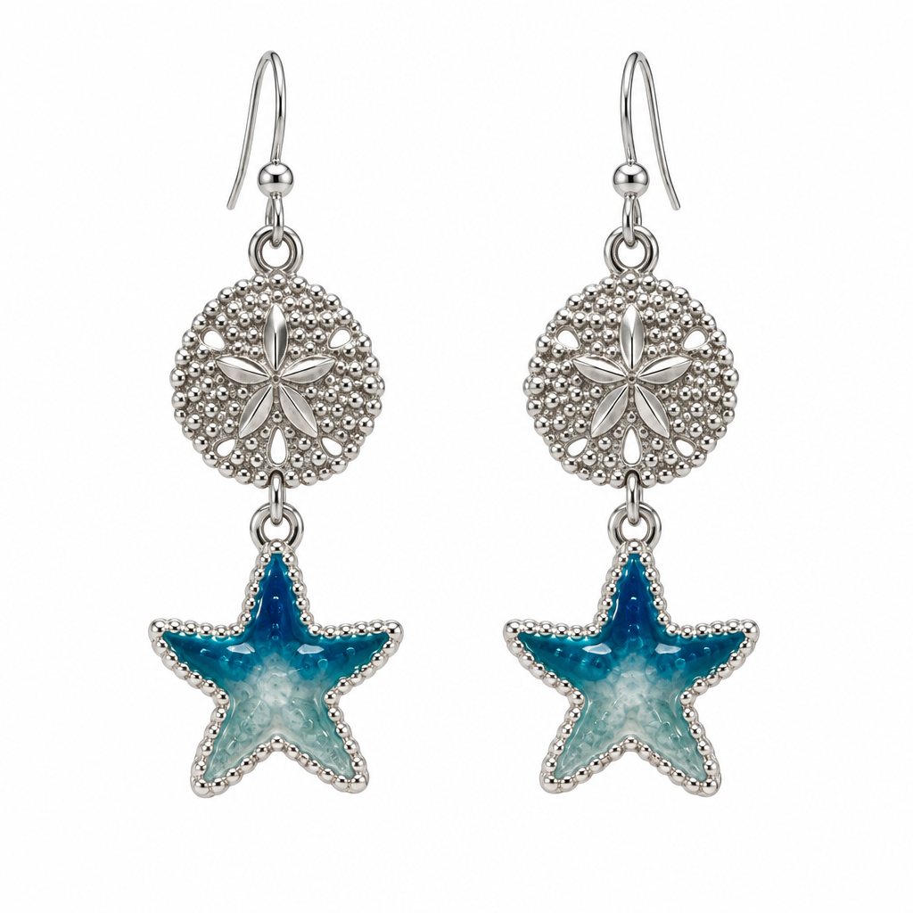 Shoreline Authentic St. Augustine Sand Star Dangle Earrings with Sand Dollar Charm - Artsy Abode