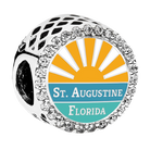 Pandora St. Augustine Sunshine sterling silver charm with crystal accents, sunrise graphic, and Florida state outline