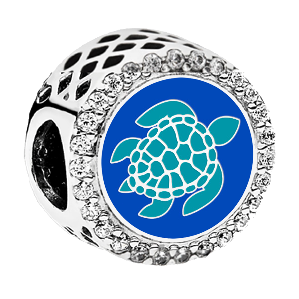 Genuine Pandora custom St. Augustine Turtle Button Charm in sterling silver, featuring a beautifully detailed sea turtle design inspired by Florida’s coastal waters and engraved with “St. Augustine.” A collectible keepsake exclusive to Artsy Abode.