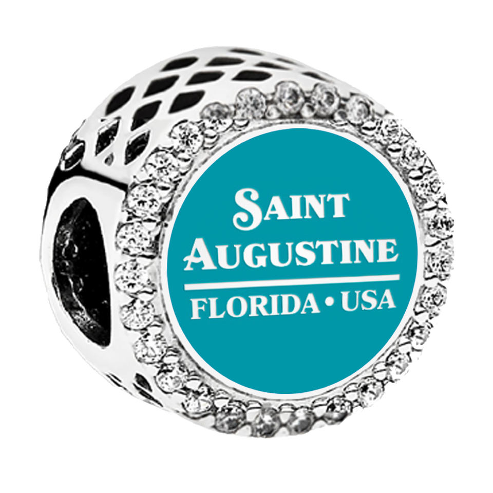 Genuine Pandora custom St. Augustine Turtle Button Charm in sterling silver, featuring a beautifully detailed sea turtle design inspired by Florida’s coastal waters and engraved with “St. Augustine.” A collectible keepsake exclusive to Artsy Abode.