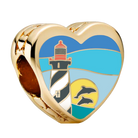 Genuine Pandora custom St. Augustine Lighthouse Charm in radiant gold, featuring intricate detailing of the historic lighthouse and elegant coastal accents. A collectible charm available exclusively at Artsy Abode in St. Augustine, Florida.