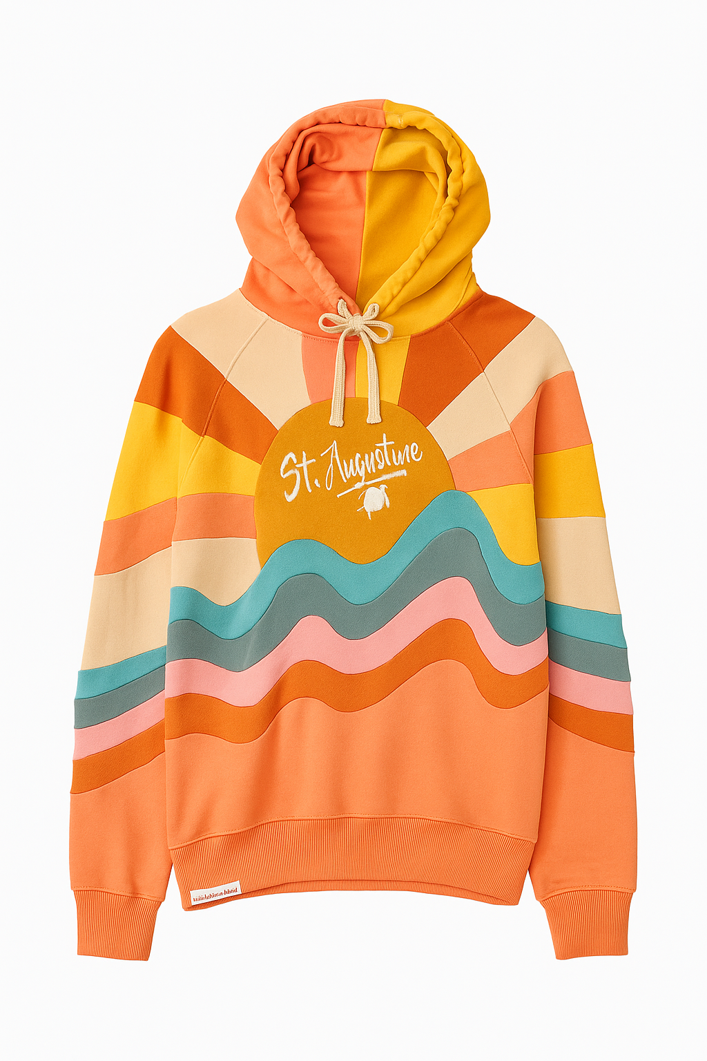 Colorful hoodie with wave design and 'St. Augustine' text on a white background