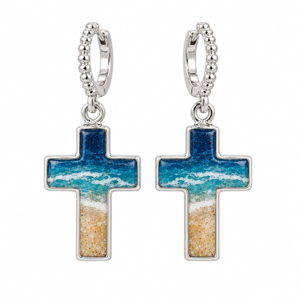 Shoreline Authentic St. Augustine Sand Small Hoop Cross Earrings - Artsy Abode