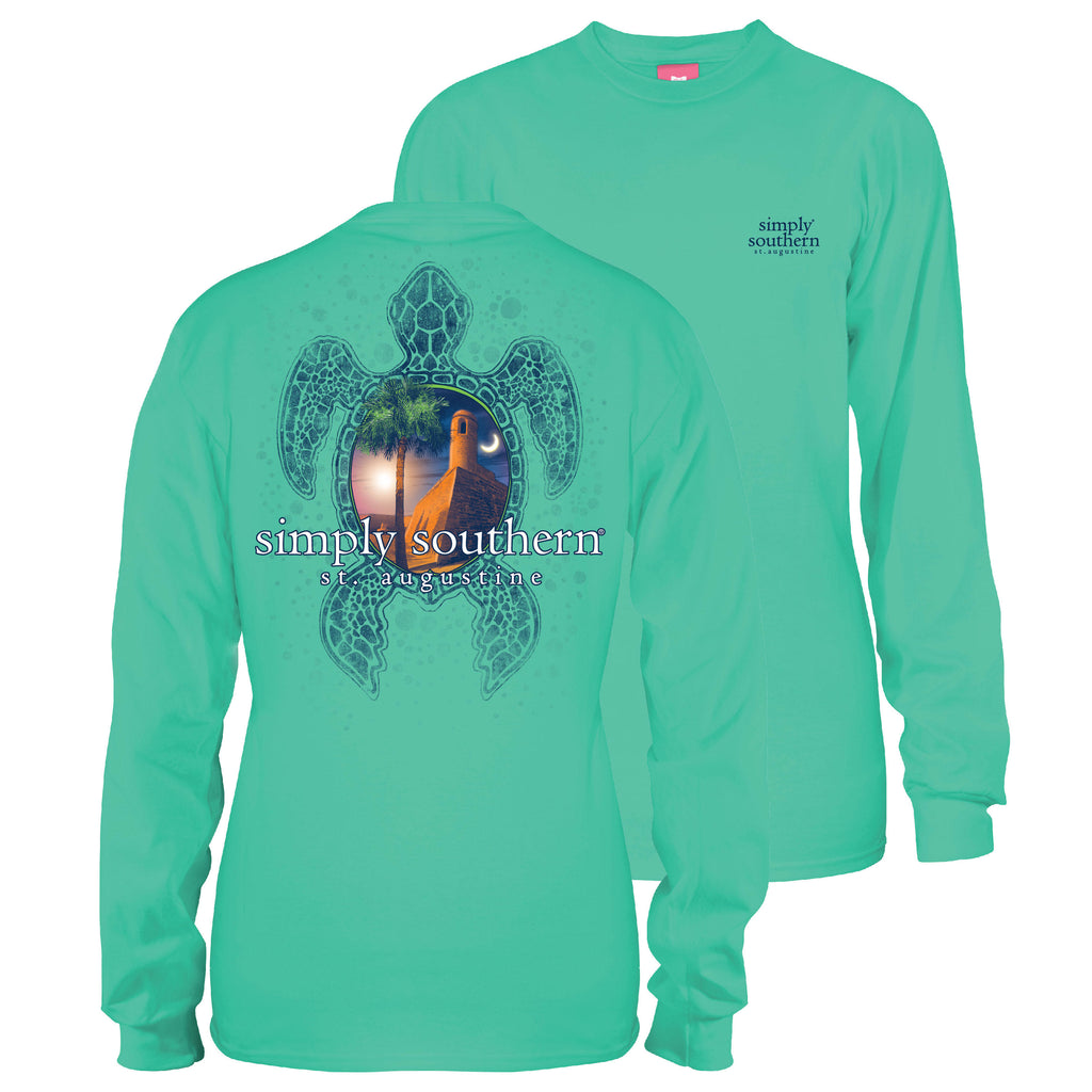 Simply Southern Exclusive Long Sleeve Tee St Augustine Fort in Aruba Blue