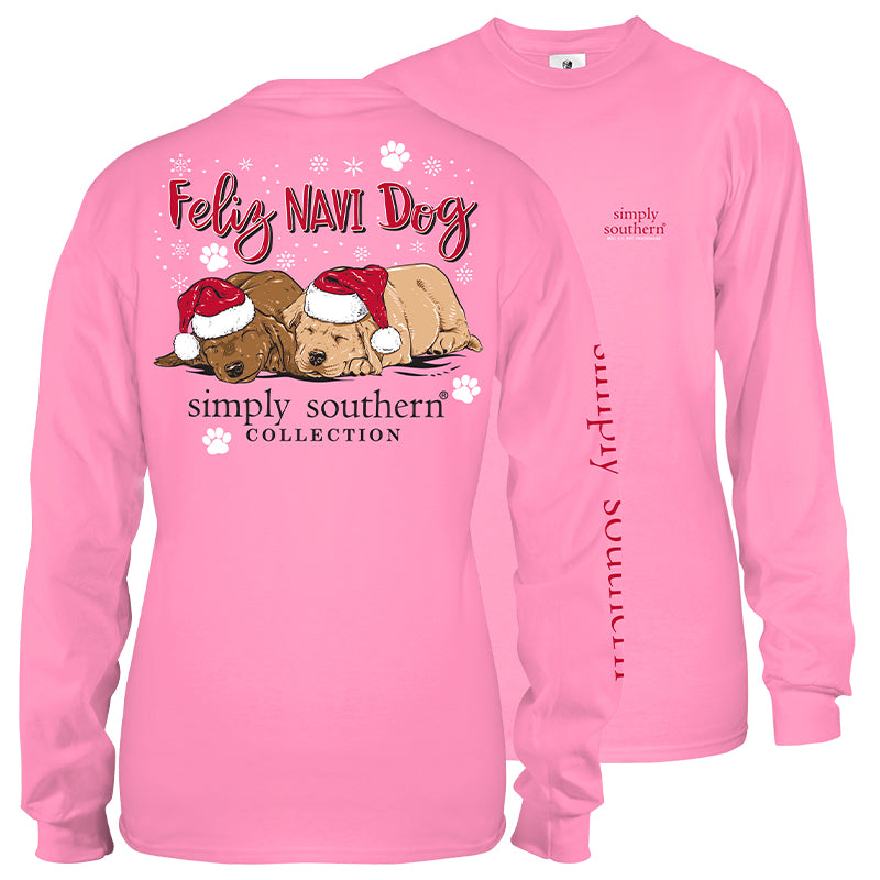 Simply Southern Youth Long Sleeve Shirt - Feliz Navi Dog in Pink