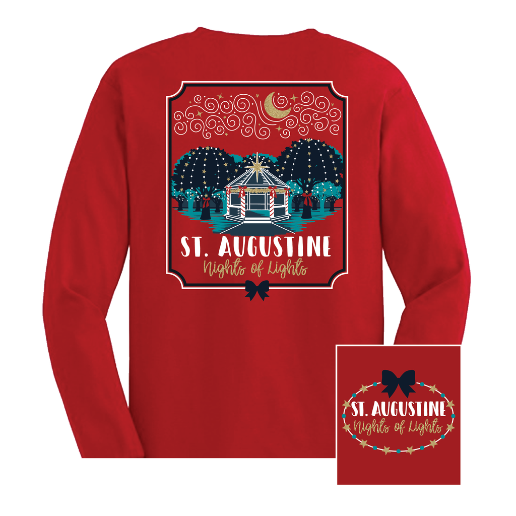 St Augustine Nights Of Lights Long Sleeve Tee Shirt - Red - Artsy Abode