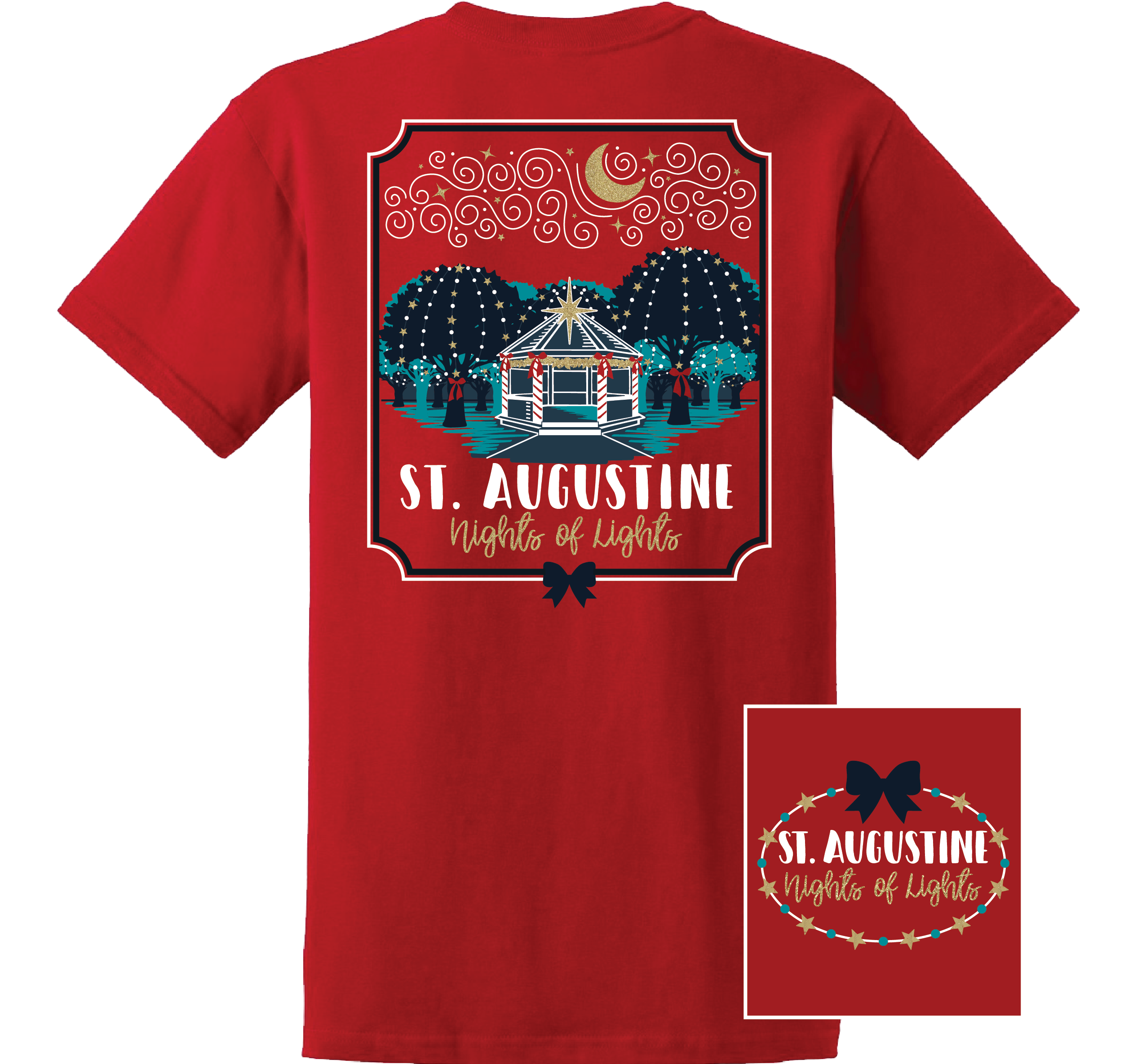 St Augustine Nights Of Lights Short Sleeve Tee Shirt - Red - Artsy Abode