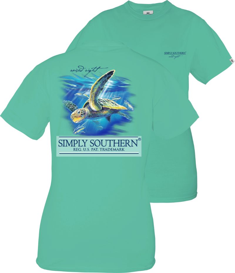 Youth Simply Southern Short Sleeve Tee Shirt Turtle in Sea Green