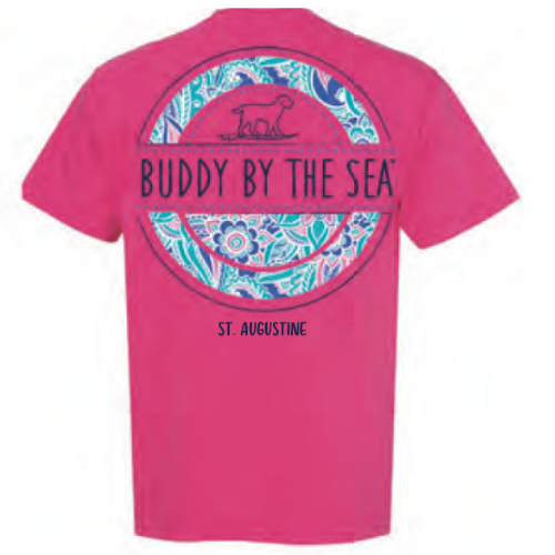 Buddy by the Adult Sea Short Sleeve Tee Shirt Paisley Stamp in Heliconia